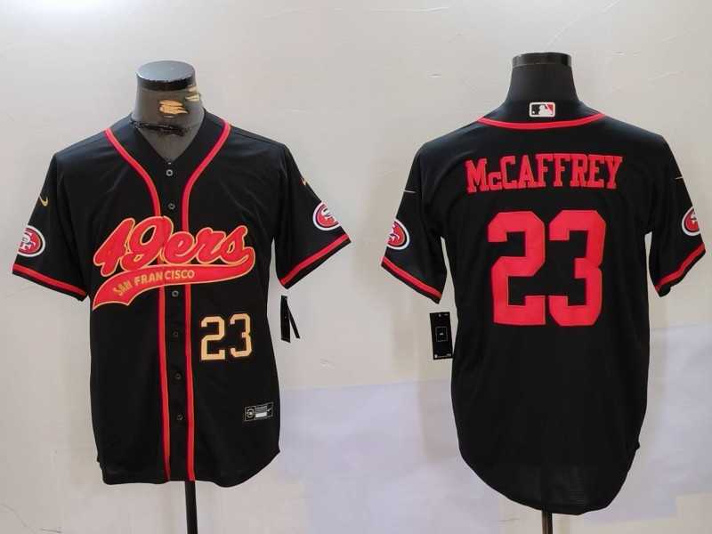 Men%27s San Francisco 49ers #23 Christian McCaffrey Black With Patch Cool Base Stitched Baseball Jerseys